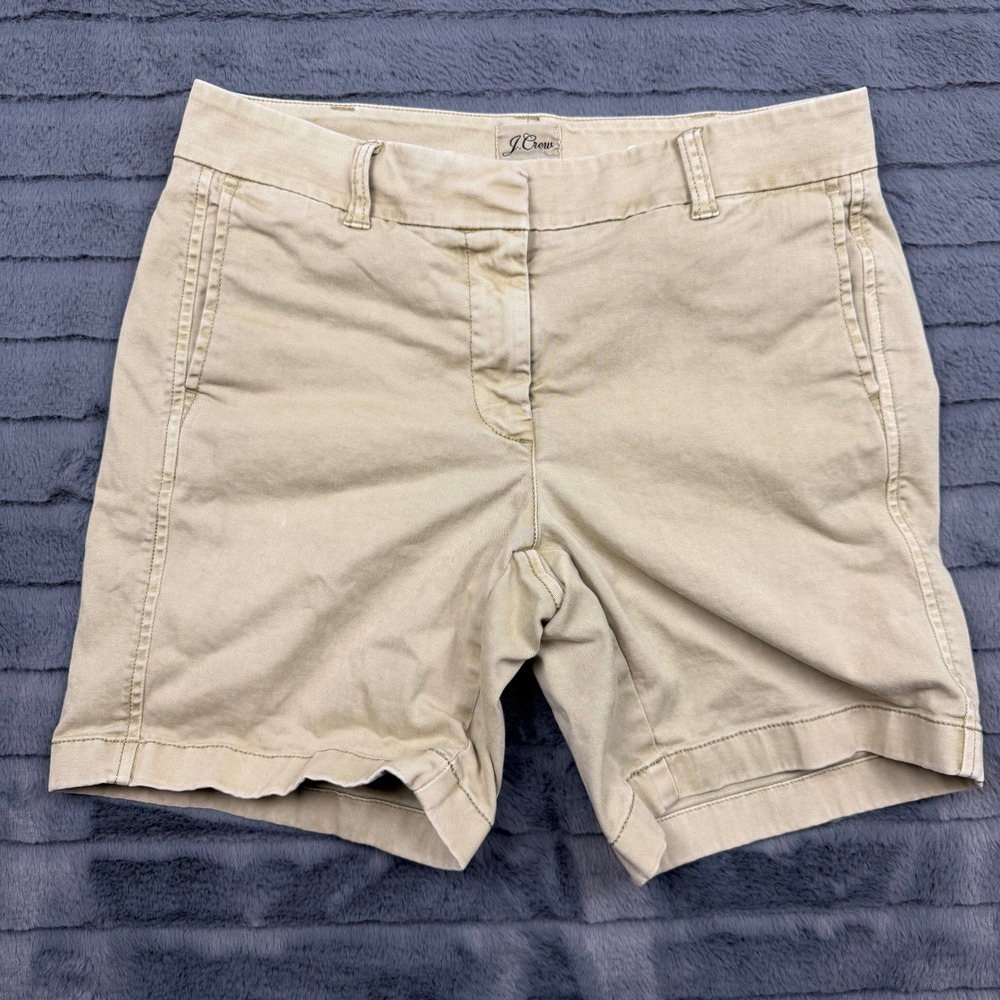 J.Crew Womens Chino Shorts Size 4 Khaki Tan Stretch Cotton Twill Mid Rise 4.5"